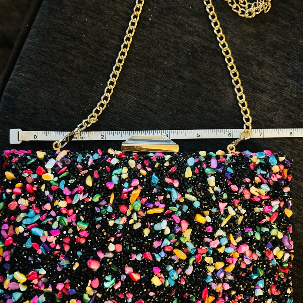 Nina Colorful Beaded Clutch with Gold Chain
